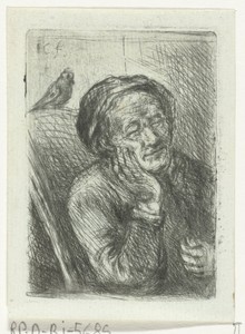 Slapende oude man met vogel
