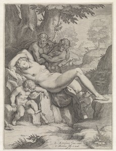 Slapende Venus door saters bespied