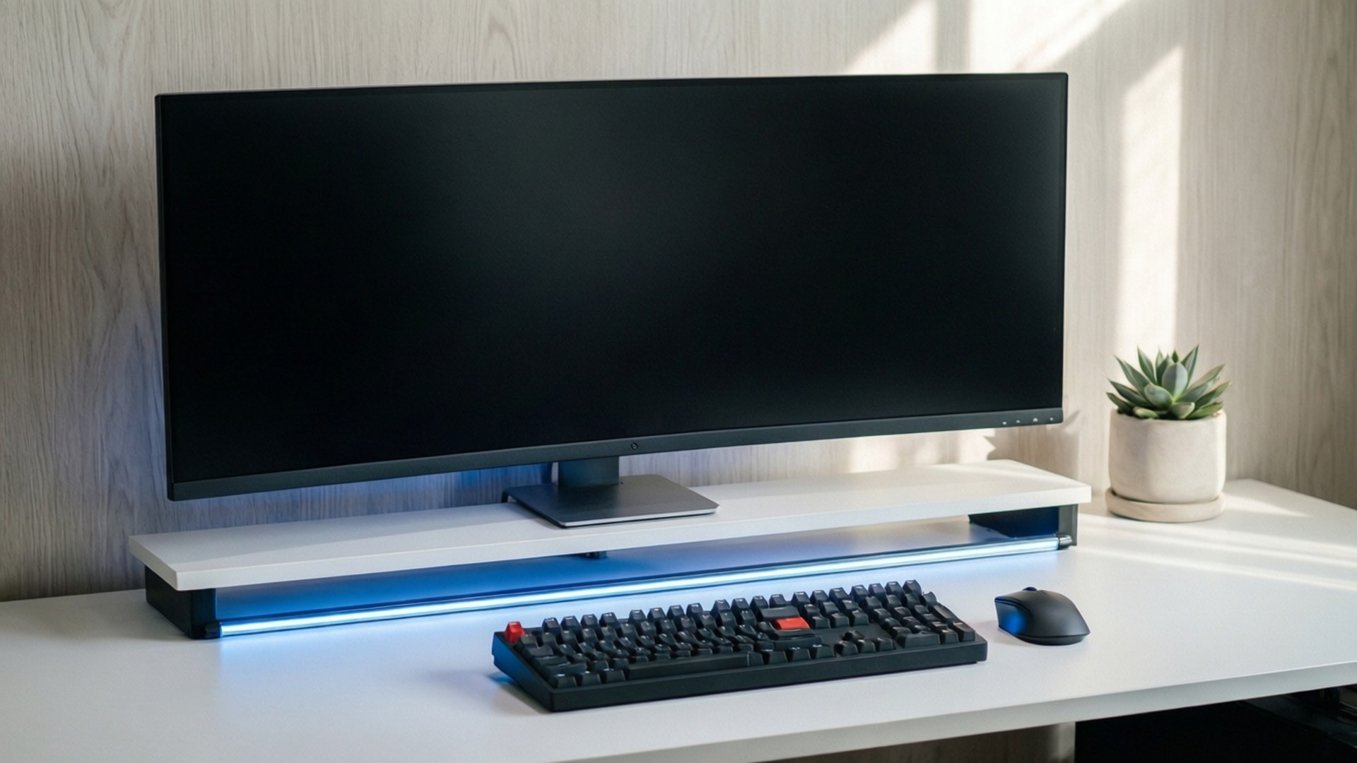 Sleek Minimalist Desk Setup by Wallpapers.art Studio