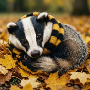 Sleeping Badger in Leaves