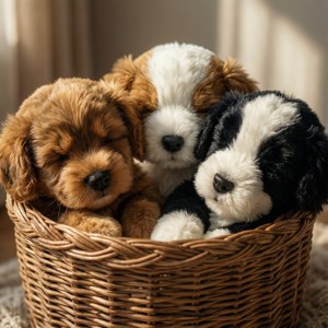 Sleeping Beanie Boos Puppies Basket