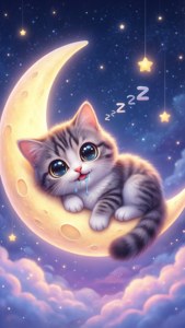 Sleeping Cat Drooling on Moon