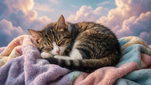 Sleeping Cat on Blankets