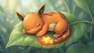 Sleeping Charmander on Leaf