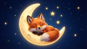 Sleeping Fox on Crescent Moon