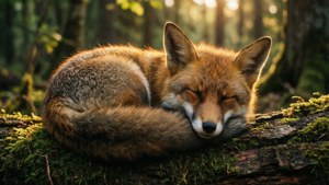 Sleeping Fox on Log