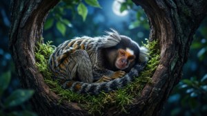 Sleeping Marmoset in Moonlight