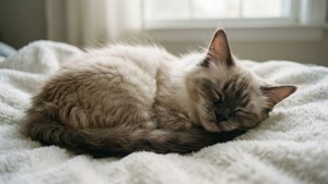 Sleeping Nebelung on Blanket