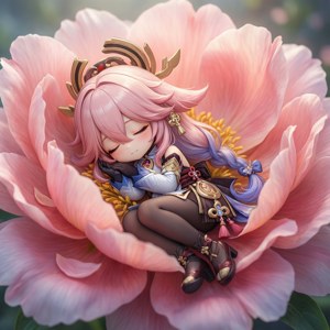 Sleeping Qiqi in a Flower