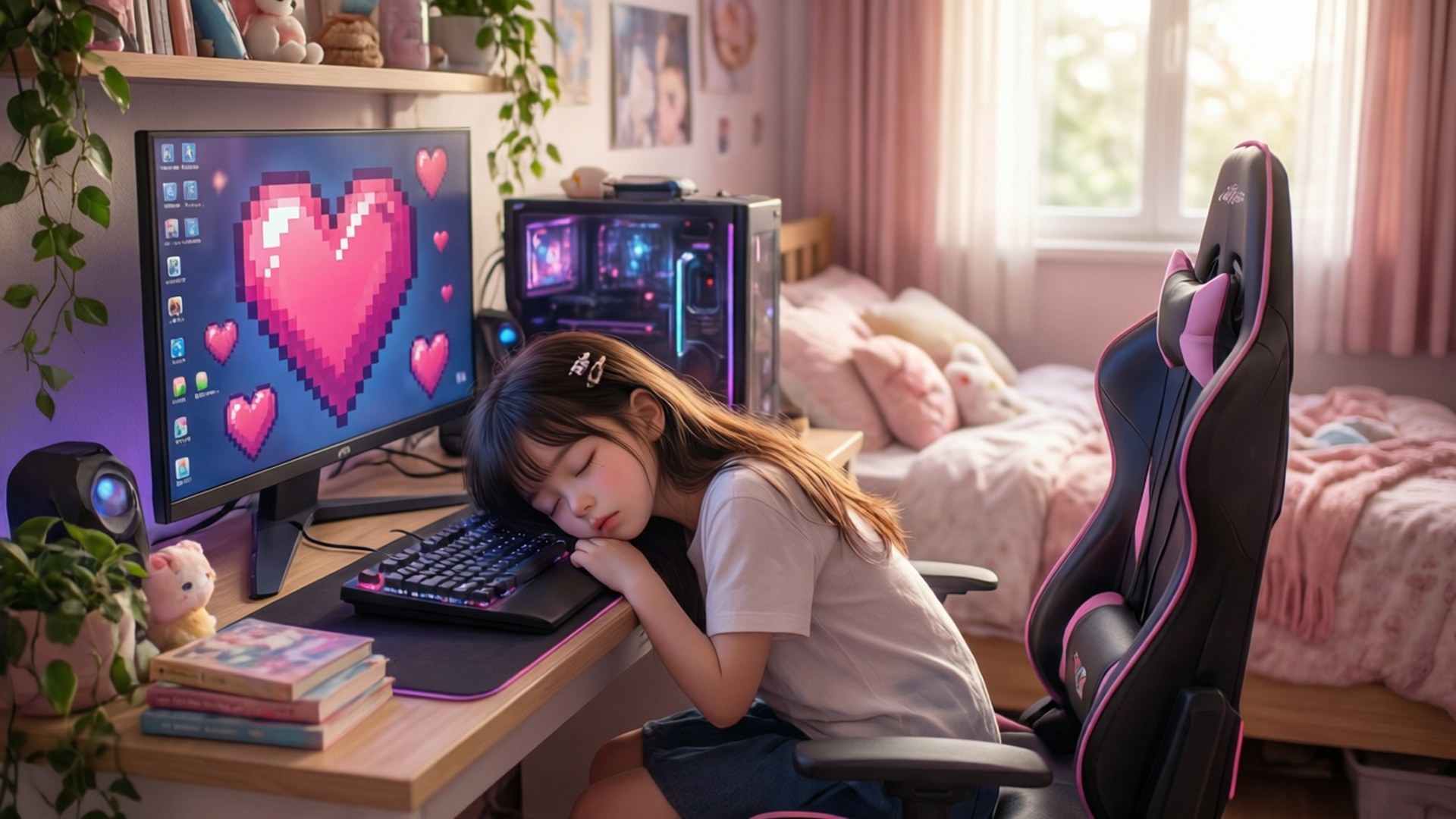 Sleepy Gamer Girl by Wallpapers.art Studio