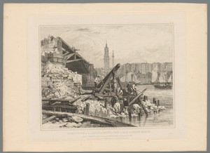 Sloop van een deel van de oude London Bridge, 1832