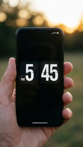 Smartphone Clock at Sunset