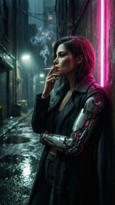 Smoke and Neon in the Alley
