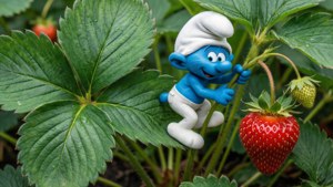 Smurf Cat on Strawberry