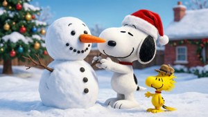 Snoopy Building Snowman