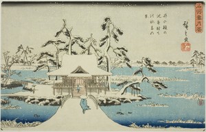 Snow at Benzaiten Shrine in Inokashira Pond (Inokashira no ike Benzaiten no yashiro yuki no kei), from the series "Snow, Moon, and Flowers at Famous Places (Meisho setsugekka)"