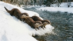 Snow Sliding Otters