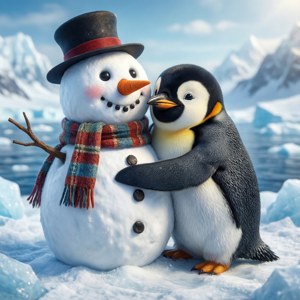 Snowman and Penguin Hug