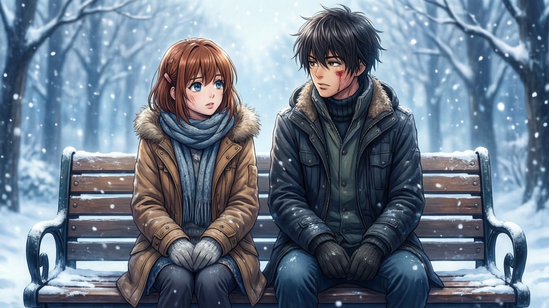 Snowy Bench Date by Wallpapers.art Studio