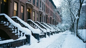 Snowy Brownstone Street
