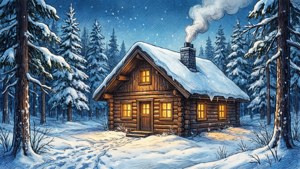 Snowy Cabin Sketch