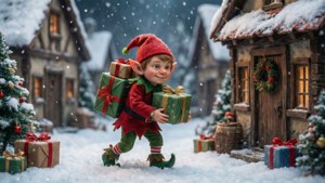 Snowy Elves Sneaking Gifts
