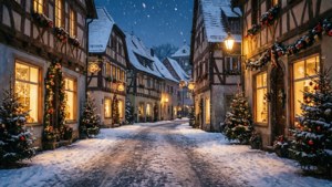 Snowy European Town