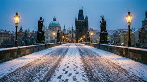 Snowy Evening on Charles Bridge
