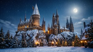Snowy Hogwarts at Night