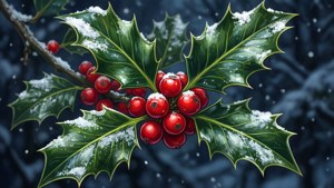 Snowy Holly Close-Up