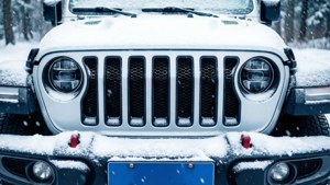 Snowy Jeep Grille Top View