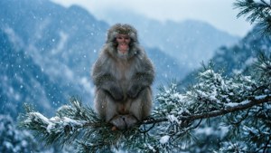 Snowy Macaque in Mountains