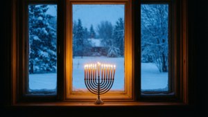 Snowy Menorah Window