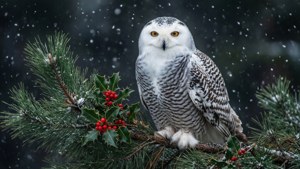 Snowy Owl with Holly