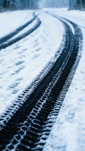 Snowy Road Tire Trails