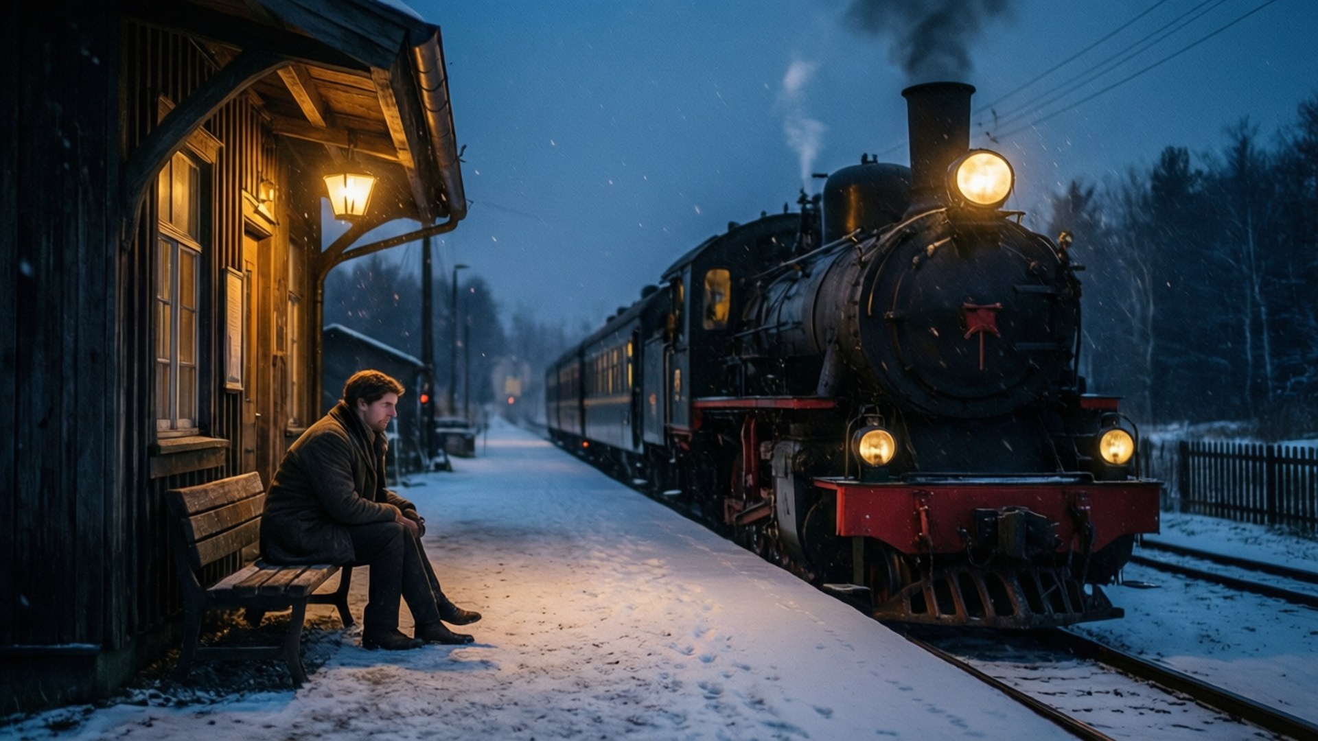 Snowy Station Goodbye by Wallpapers.art Studio