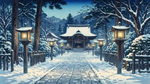 Snowy Temple Dusk