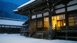 Snowy Temple Evening