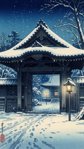 Snowy Temple Gate Night