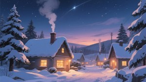 Snowy Village Evening