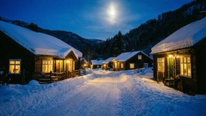 Snowy Village Moonlight