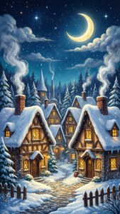 Snowy Village Night