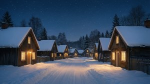 Snowy Village Night