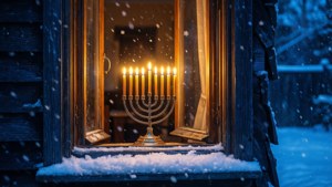 Snowy Window Menorah