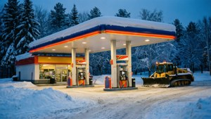 Snowy Winter Gas Station