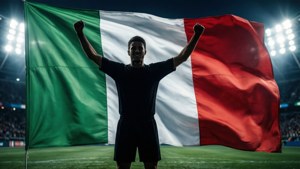 Soccer Celebration Under Flag