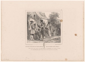 Soldaat en boer drinken een glas wijn
