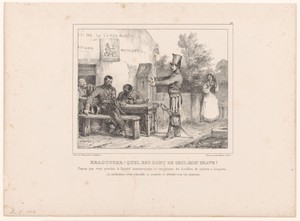 Soldaat spreekt een dronken kameraad aan bij een kroeg