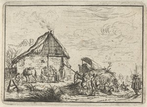 Soldaten bij een hooiberg