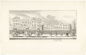 Soldaten te paard en de Zwitserse Garde in de lijkstoet van Anna van Hannover te Delft, 1759